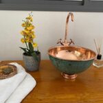 Antique Green Patina Hammered Copper Vessel Bathroom Sink Vanity