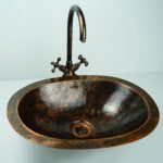 Antique Patina Brass Drop in Bathroom Sink ,Rustic Oval Drop in Bar Sink