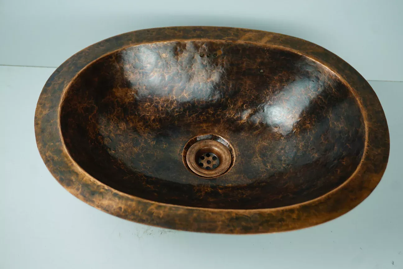 Antique Patina Brass Drop in Bathroom Sink ,Rustic Oval Drop in Bar Sink