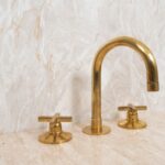 Antique Solid Brass 3 hole Bathroom Sink Faucet , Widespread Unlacquered brass Bathroom Faucet