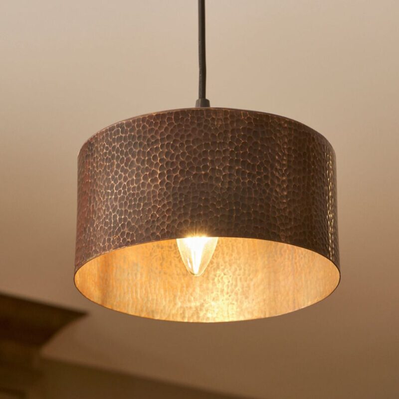 Artisanal Craftsmanship: Hammered Copper Round Pendant Light Shade