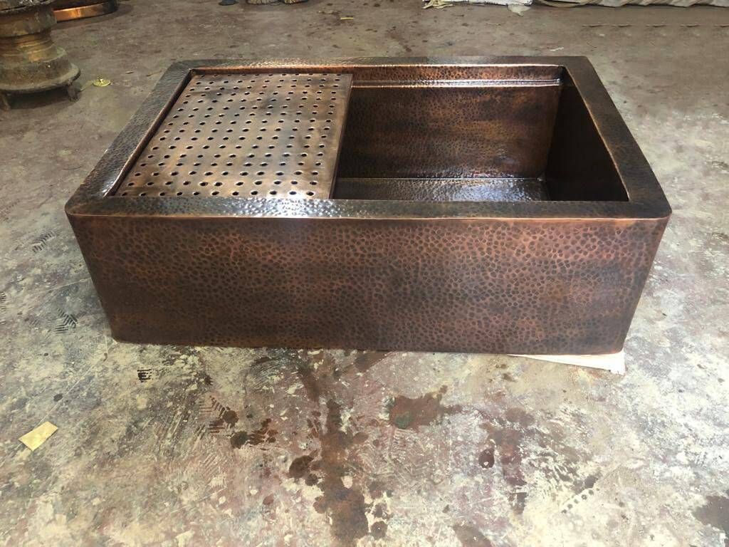 Artistry in Copper: Handcrafted Aged Copper Farmhouse Sink with Flat Grid