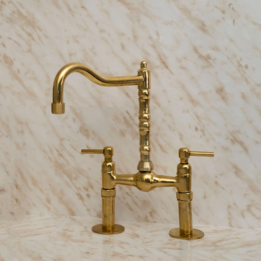 Brass Bridge Kitchen Faucet - Enchanting Elven Design - Rustic Elegance