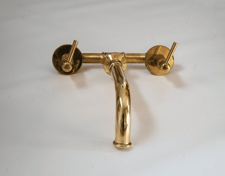 Brushed Brass Wall Mounted Bathroom Vessel Sink Faucet With simple lever Handles