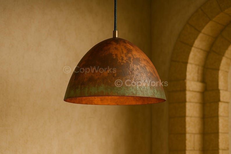 Green Patina Copper Pendant Light: Rustic Island Kitchen Lighting - Etsy