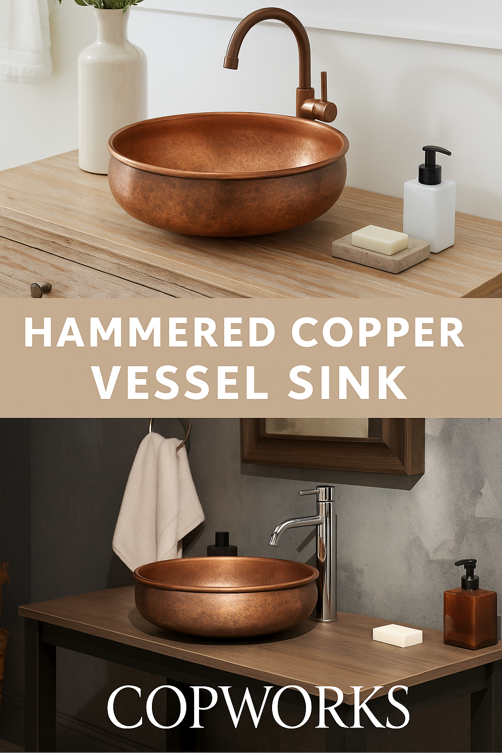 Hammered Copper Vessel Sink – Rustic Farmhouse Bathroom Basin | COPWORKS
