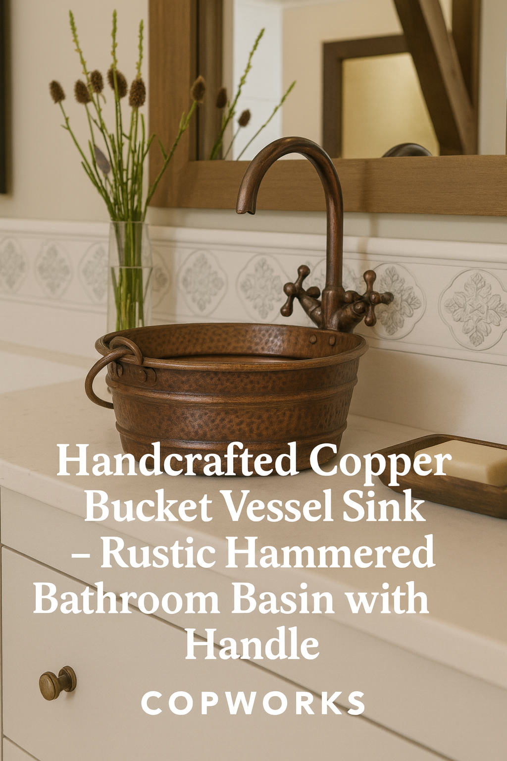 Handcrafted Copper Bucket Vessel Sink – Rustic Hammered Bathroom Basin with Handle | COPWORKS