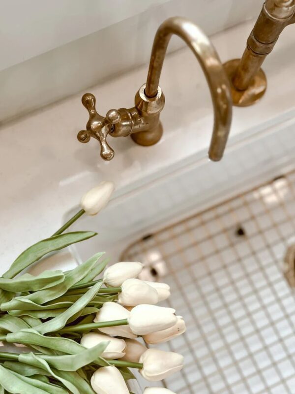 Handcrafted Natural Unlacquered Brass Kitchen Bridge Faucet