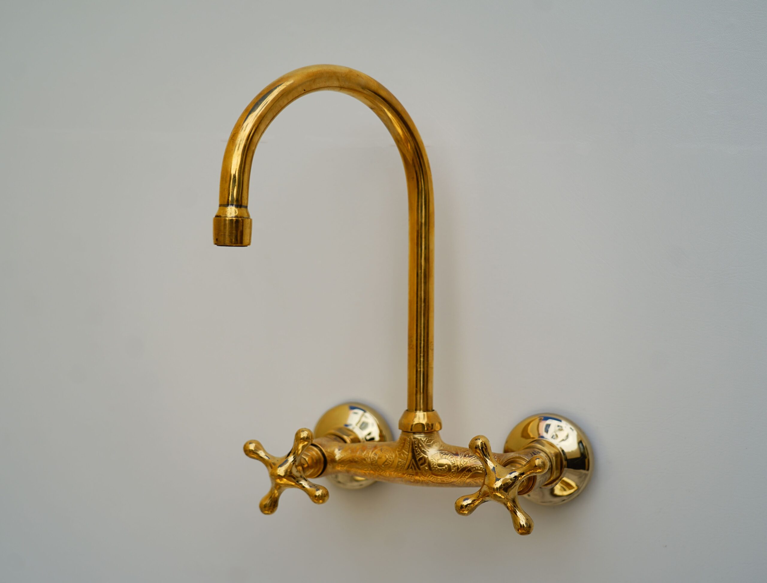 Handcrafted Unlacquered Brass Wall Mounted Faucet