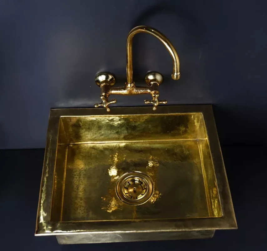 "Modern Elegance: Unlacquered Brass Undermount Bar Sink with Drain