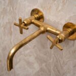 Rustic Charm: Handcrafted Unlacquered Brass Bathroom Tub Filler Faucet