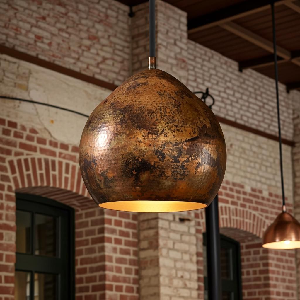Rustic Copper Pendant Light - Handcrafted Dome Ceiling Lamp for Kitchen Island & Dining Room