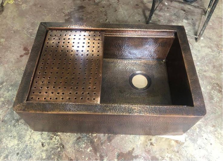 "Rustic Elegance: Handcrafted Aged Copper Farmhouse Sink with Flat Grid