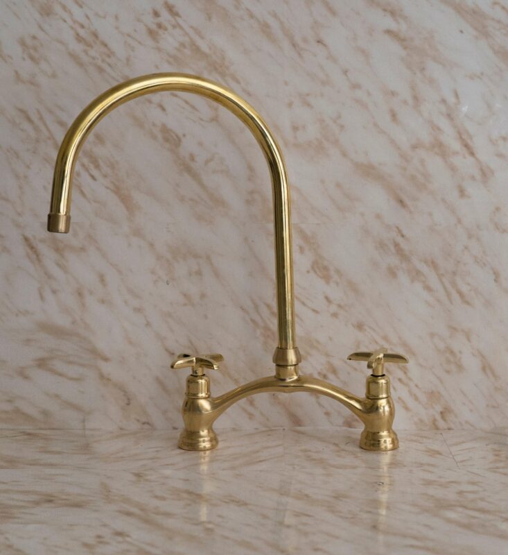 "Rustic Elegance: Unlacquered Brass Kitchen Farmhouse Sink Faucet