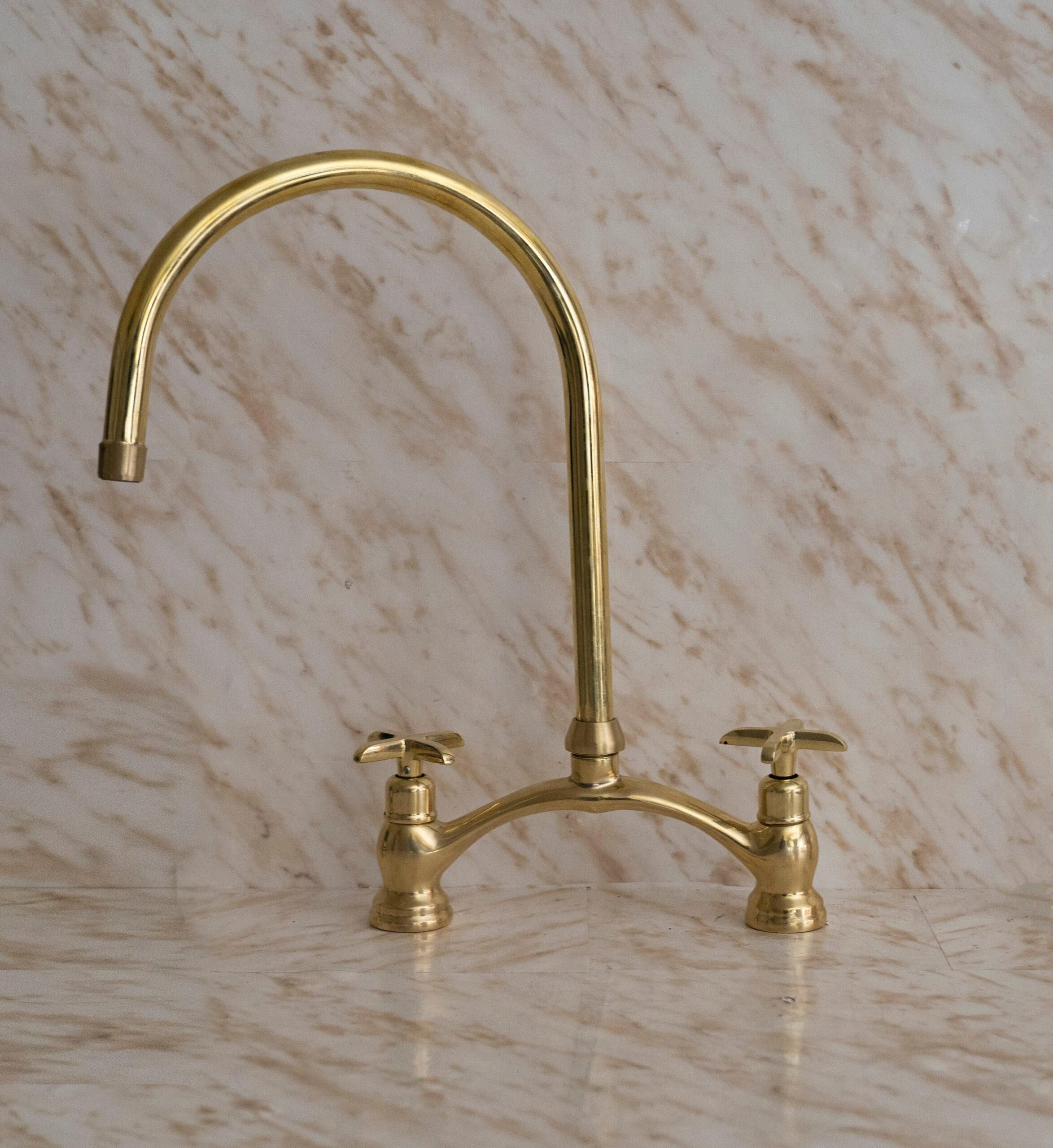 "Rustic Elegance: Unlacquered Brass Kitchen Farmhouse Sink Faucet