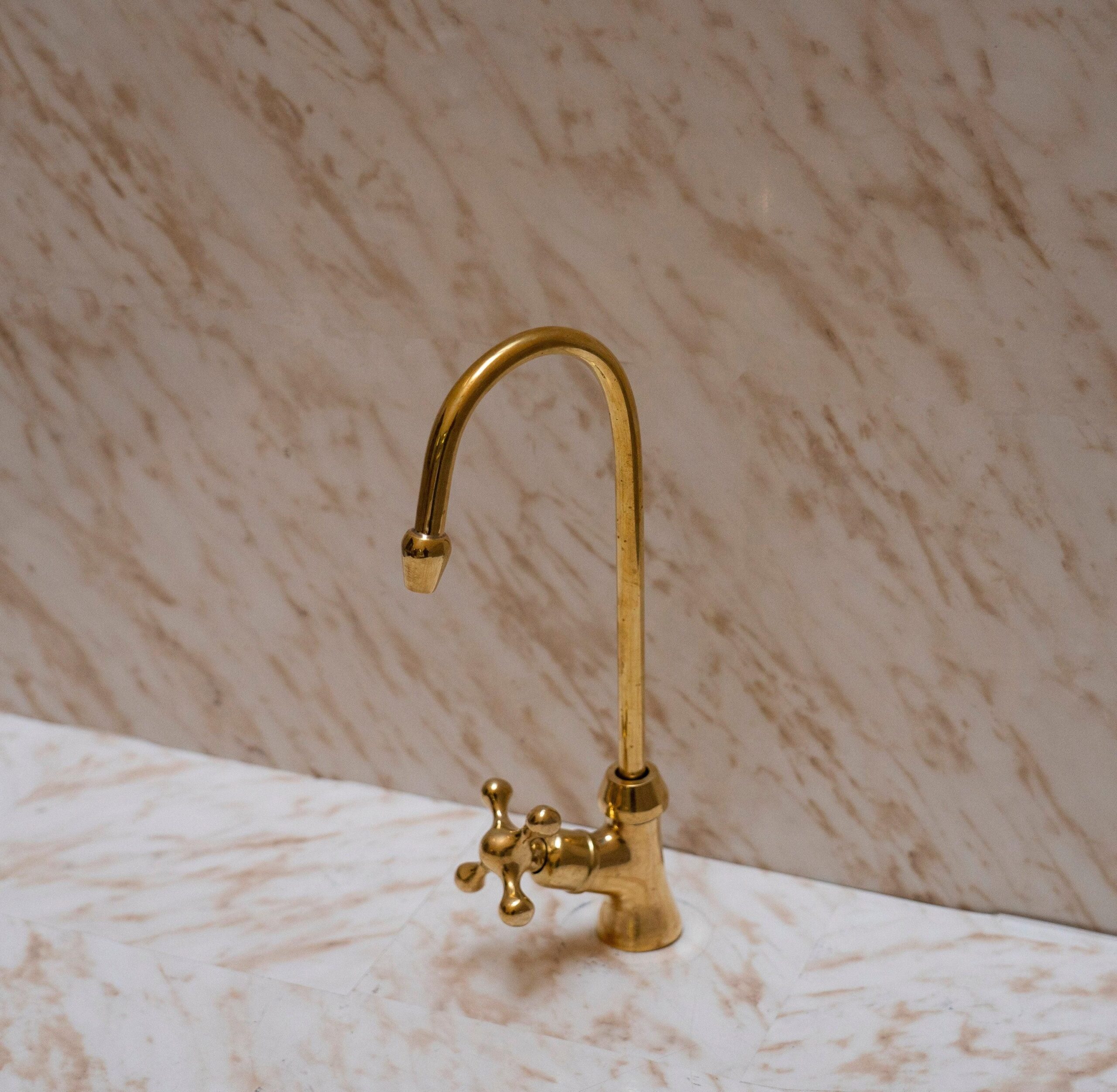 Sleek Functionality: Unlacquered Brass Single Hole Deck Mount Water Filter Faucet