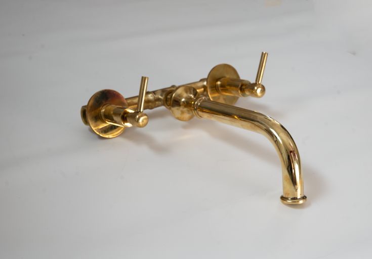 Solid Brass Wall Mount Faucet, Unlacquered Bathroom Faucet, Vintage Bathroom Faucet