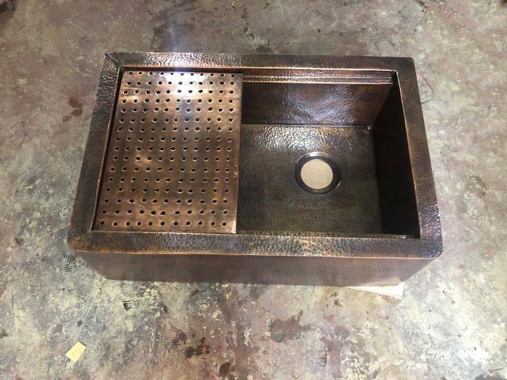 "Timeless Appeal: Handcrafted Aged Copper Farmhouse Sink with Flat Grid