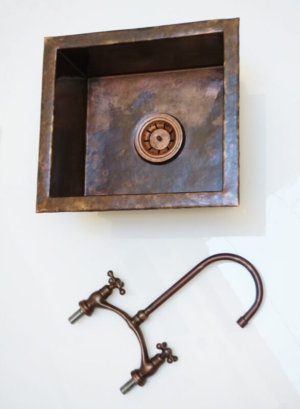 "Undermount Aged Copper Kitchen Bar Sink: Rustic Beauty for Your Bar Space