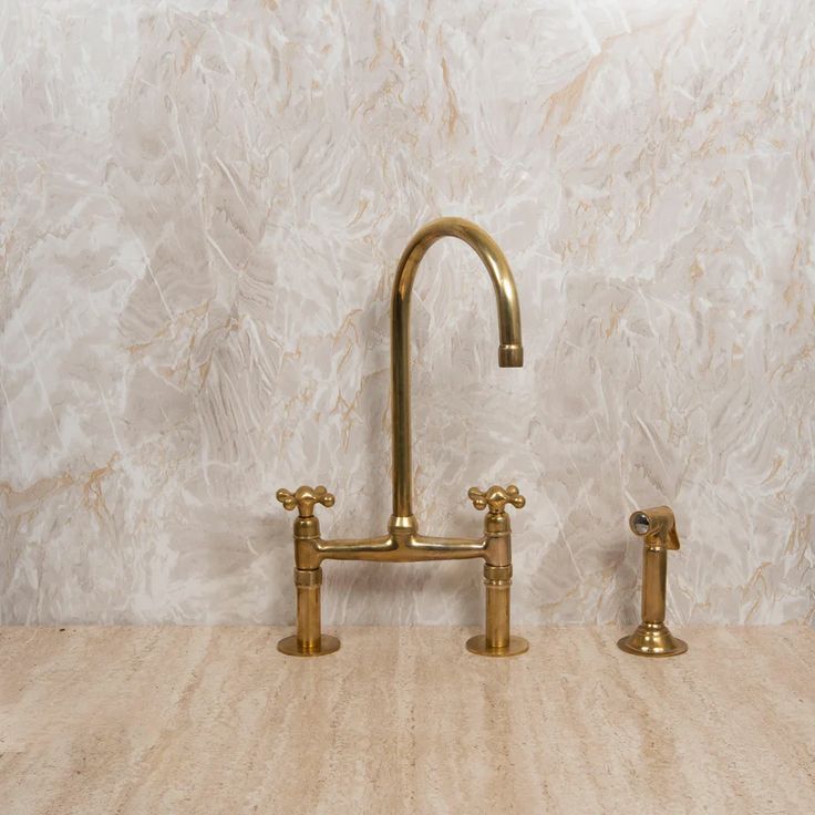 Unlacquered Brass Bridge Faucet with Sprayer