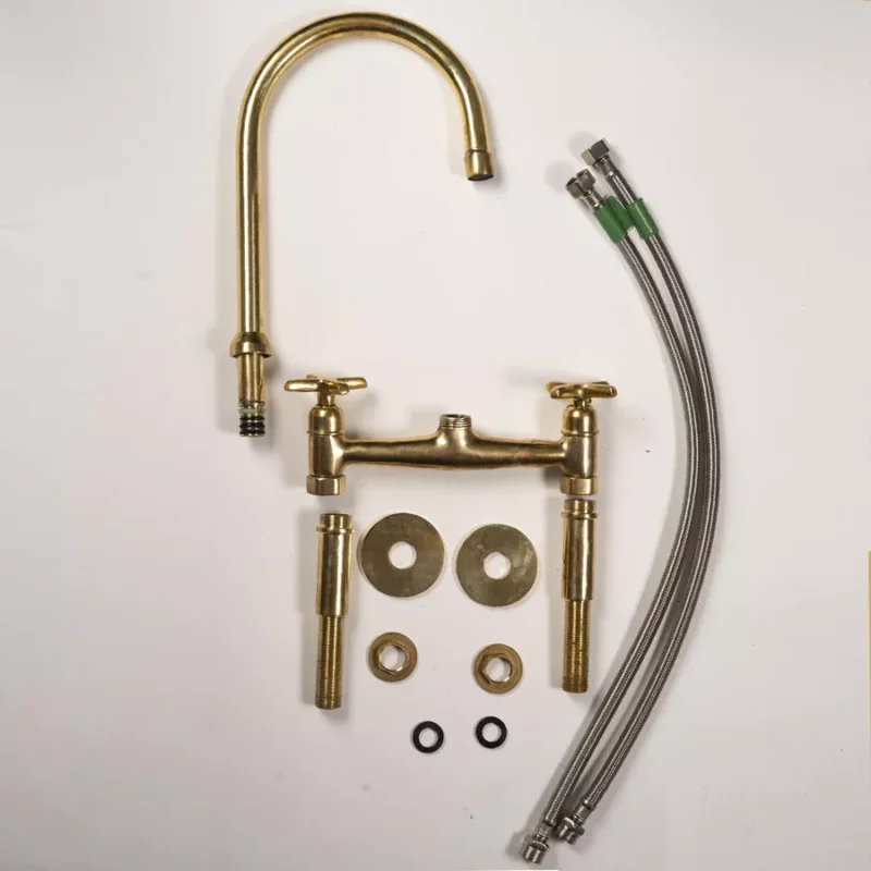Unlacquered Brass Bridge Faucet with Sprayer
