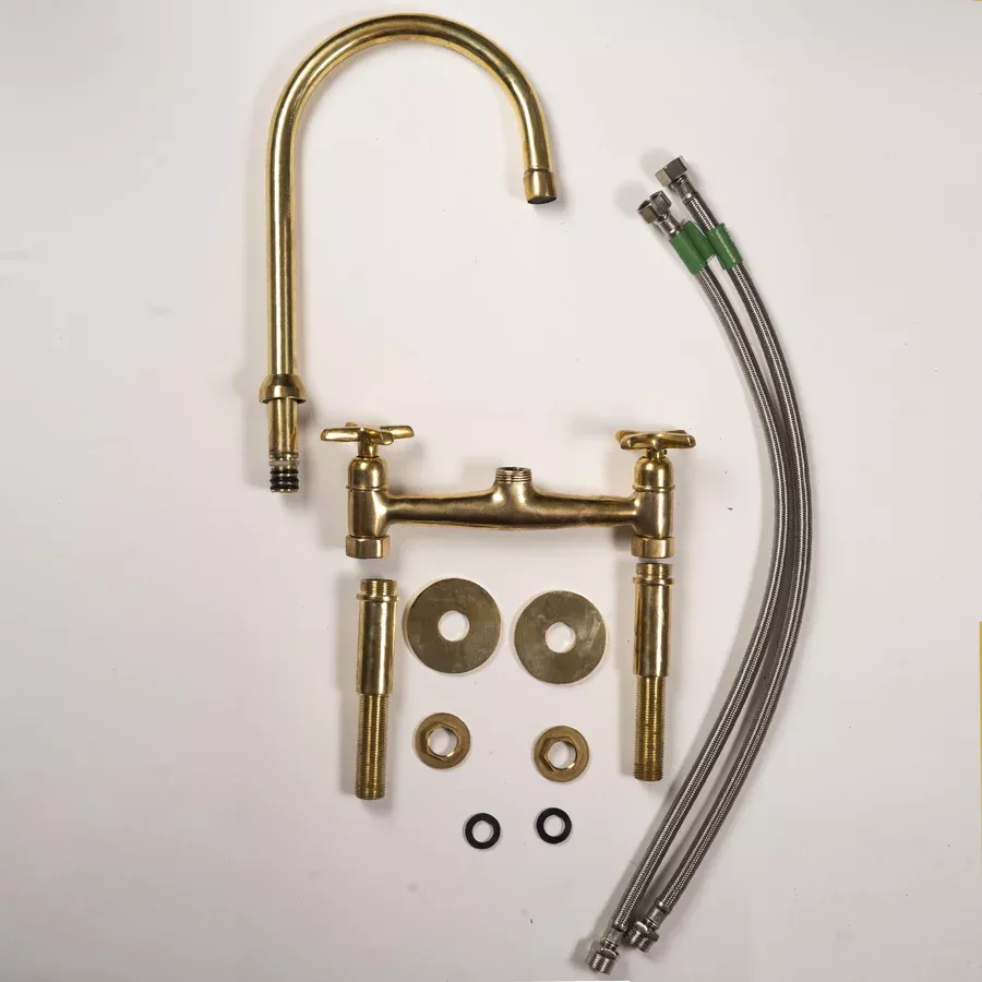 Unlacquered Brass Bridge Faucet with Sprayer