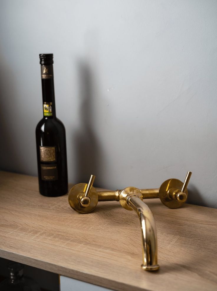 Unlacquered Brass Deck Mount Bathroom Faucet With Cross or Flat Handles