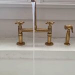 Unlacquered Brass Kitchen Faucet With Cross Handles , Aged Brass Faucet for Kitchen