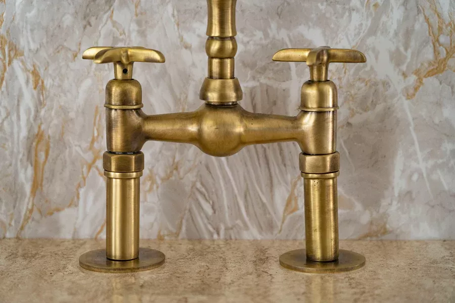 Unlacquered Brass Kitchen Faucet with Sprayer