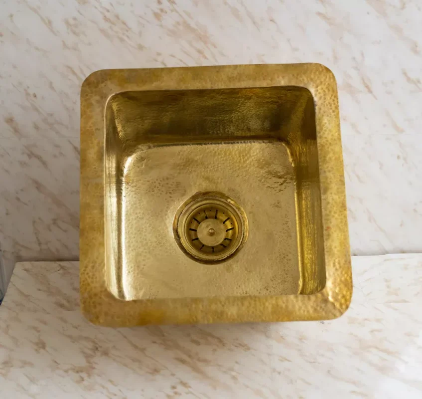 Unlacquered Brass Undermount Bar Sink with Drain
