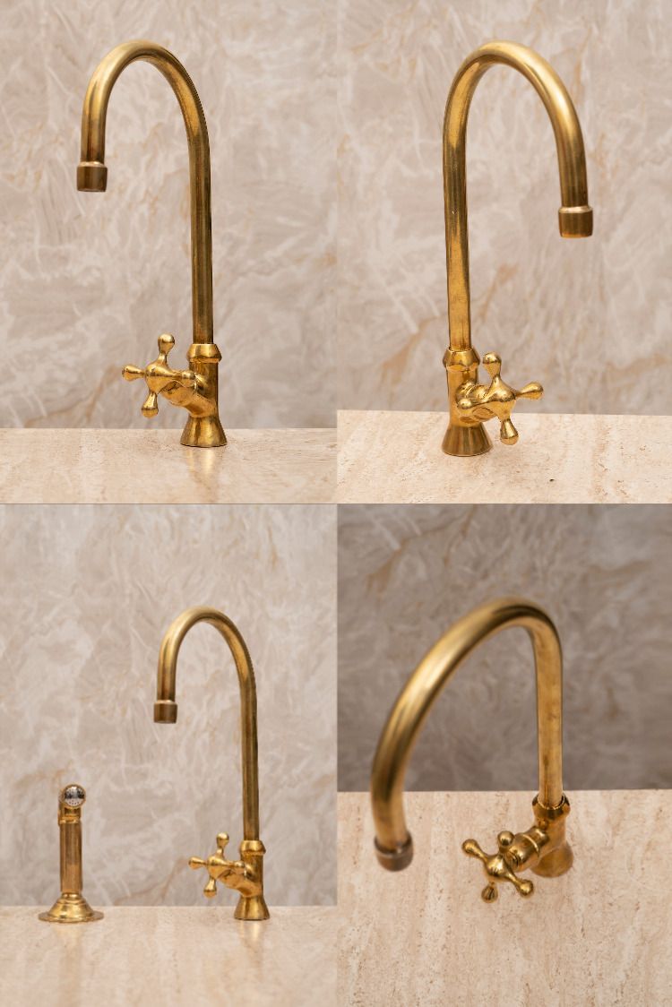 Unlacquered brass Faucet - Brass Kitchen Gooseneck Faucet etsy