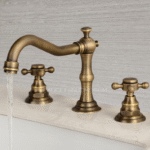 Vintage Antique Brass Three Hole Cross Handle Bathroom Faucet