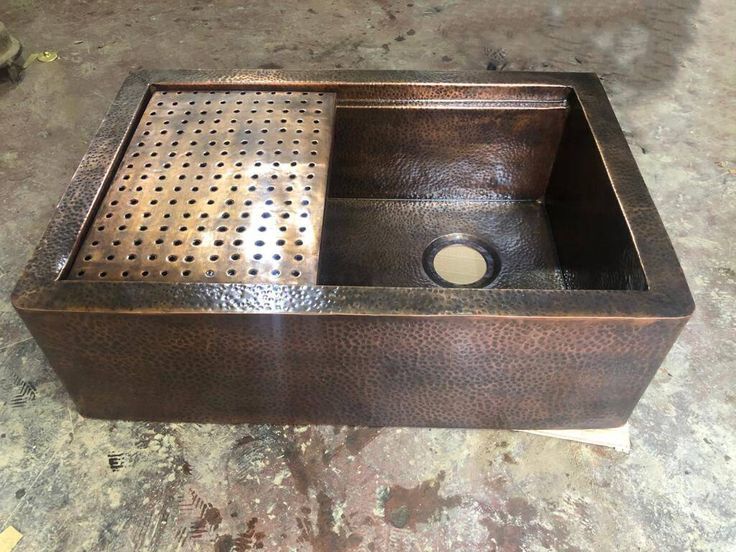 "Vintage Treasures: Handcrafted Aged Copper Farmhouse Sink with Flat Grid