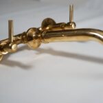 unlacquered Brass Wall Mounted Bathroom Vessel Sink Faucet With simple lever Handles