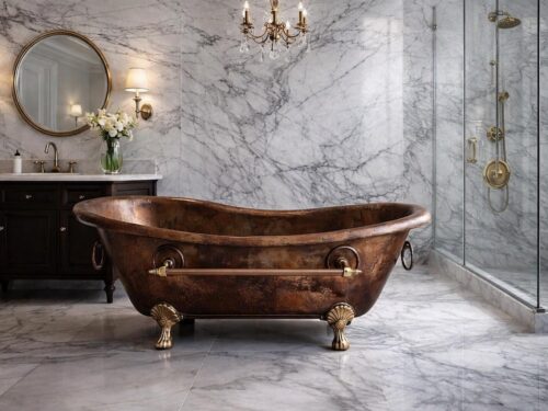 Handmade Copper Clawfoot Bathtub, Freestanding Rustic Patina Soaking Tub for Luxury Bathroom 70" (L) x 29.5" (H) x 29" (W)