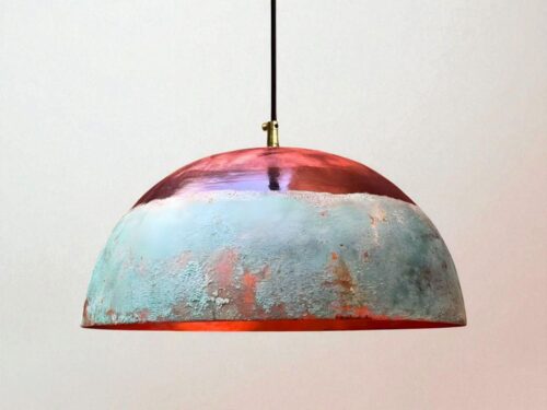 Handmade Green Patina Copper Pendant Light: Rustic Moroccan Lighting