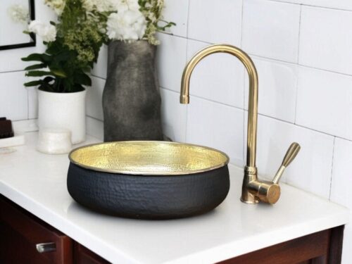 Handcrafted Hammered Copper Sink: Round Vanity Basin, Vintage Decor