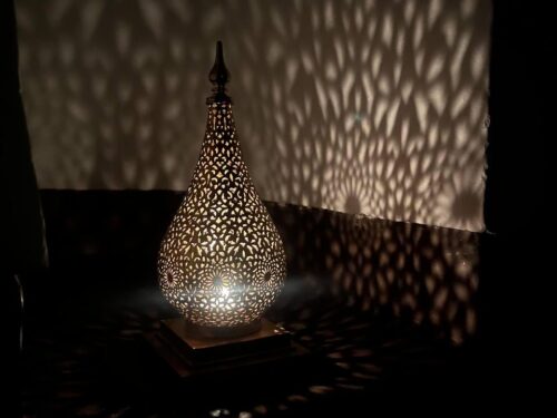 Handmade Moroccan Brass Table Lamp: Boho Bedroom Night Light