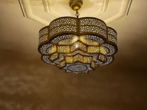 Handmade Moroccan Brass Chandelier: Boho Pendant Lamp, Customizable Lighting