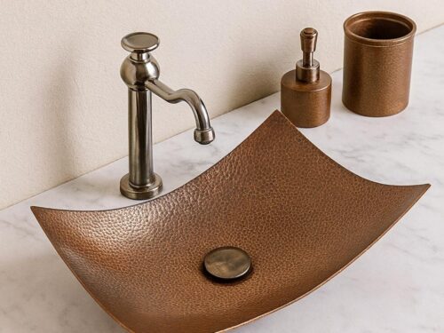 Hammered Copper Vessel Sink: Square Rustic Farmhouse Bathroom Vanity